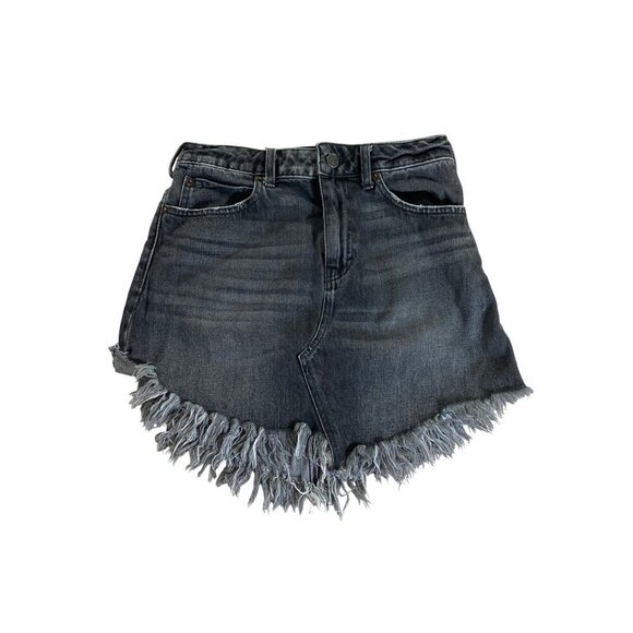 Free People We The Free Women's Black Raw Hem Baily Denim Mini Skirt - 26 - Picture 3 of 12